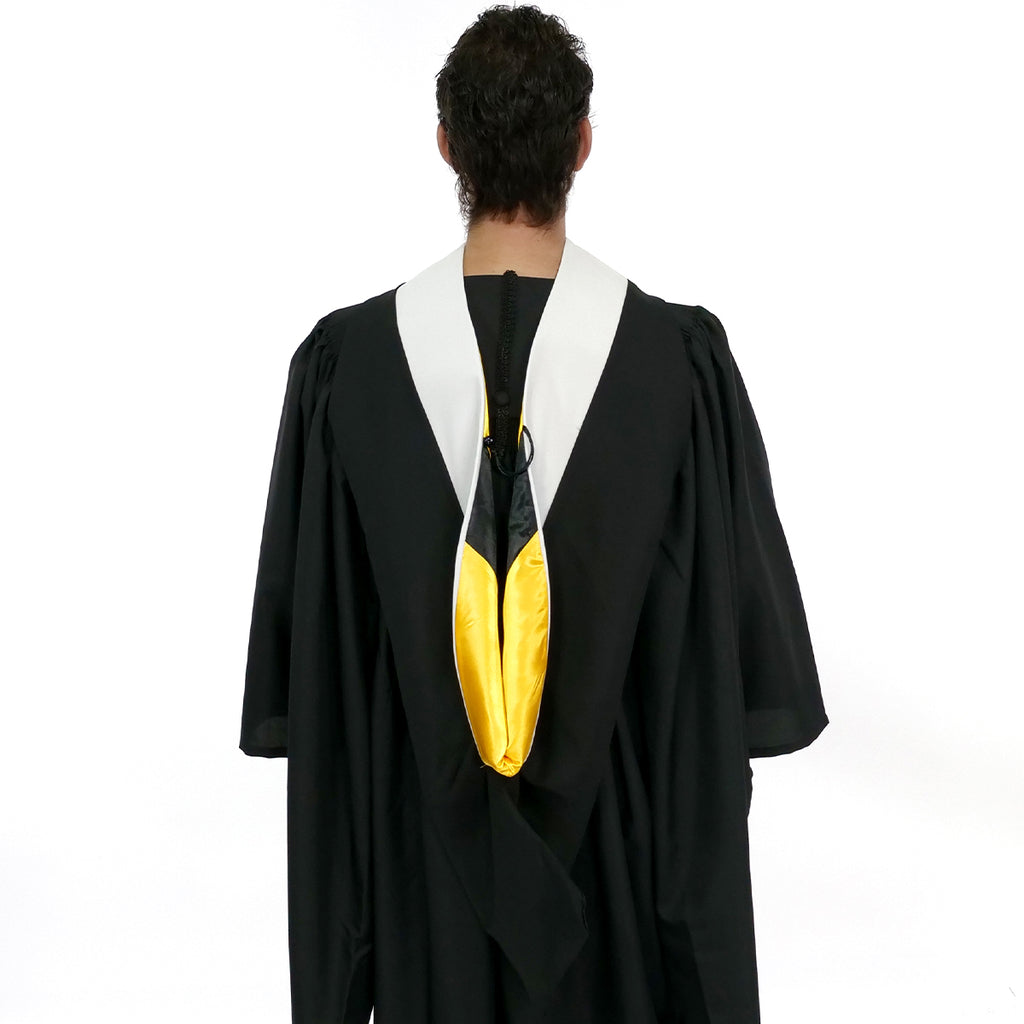Deluxe Bachelors/Master Hood - White Velvet, Golden Yellow & Black