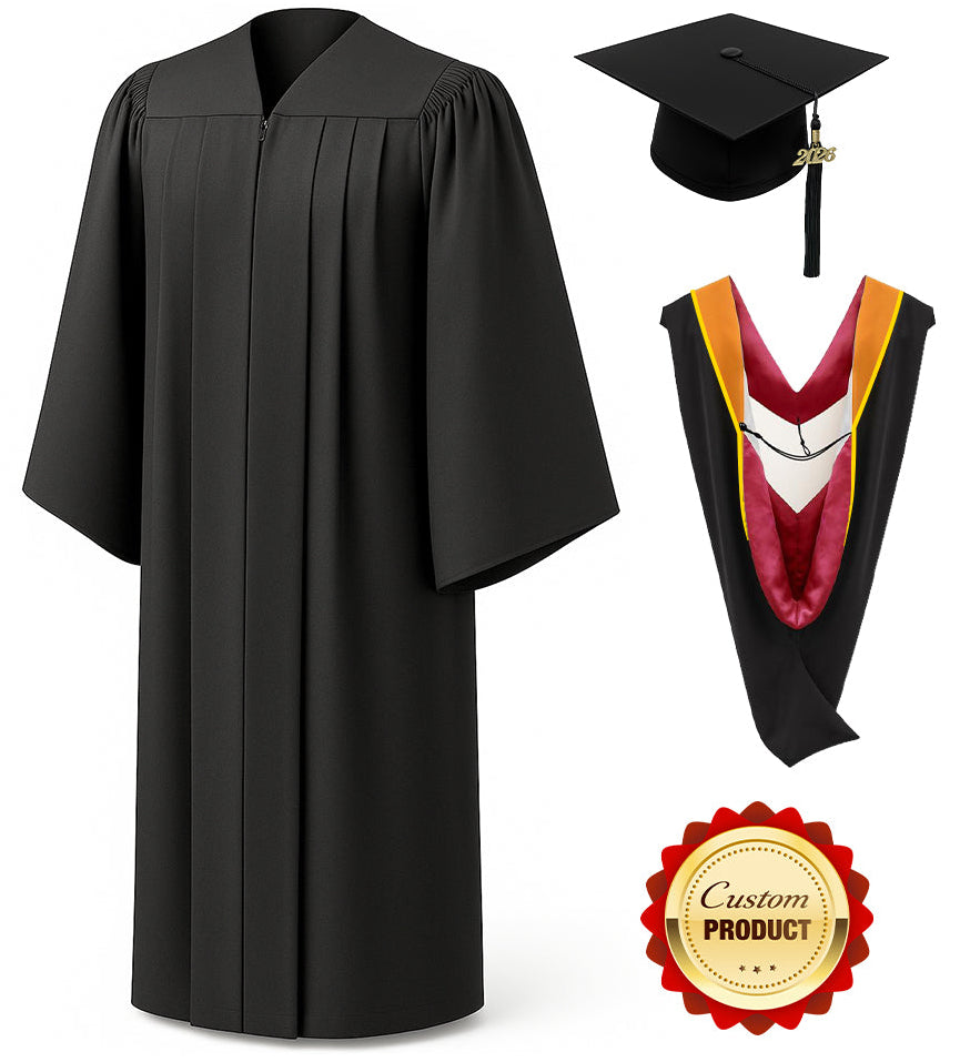 Deluxe Black Bachelors Cap, Gown, Tassel & Hood Package