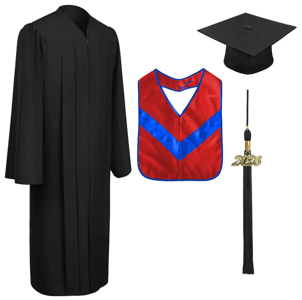Matte Black Associates Cap, Gown, Tassel & Hood Package