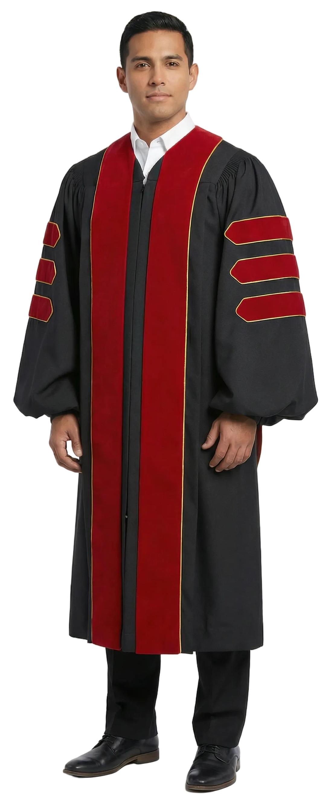 doctorate academic dress Custom Deluxe Doctoral Gown, Tam and Hood Package bell sleeves with cuffs. University of Pennsylvania Doctoral Regalia