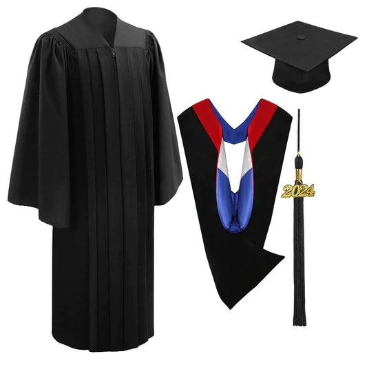 Deluxe Black Bachelors Cap, Gown, Tassel & Hood Package