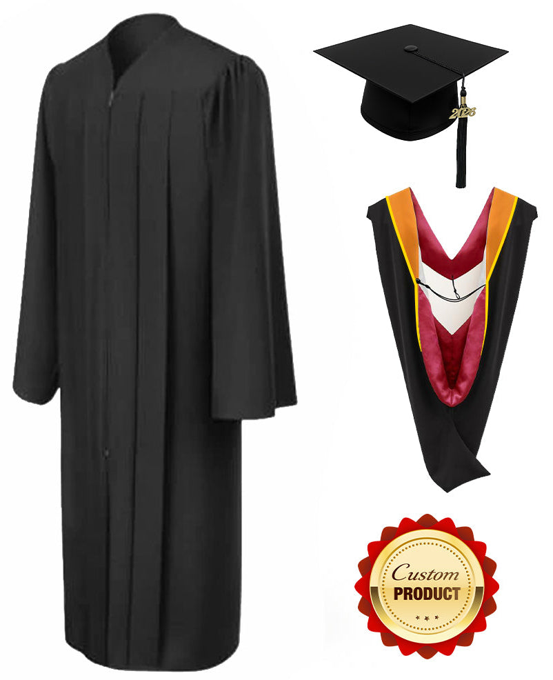 Matte Black Bachelors Cap, Gown, Tassel & Hood Package