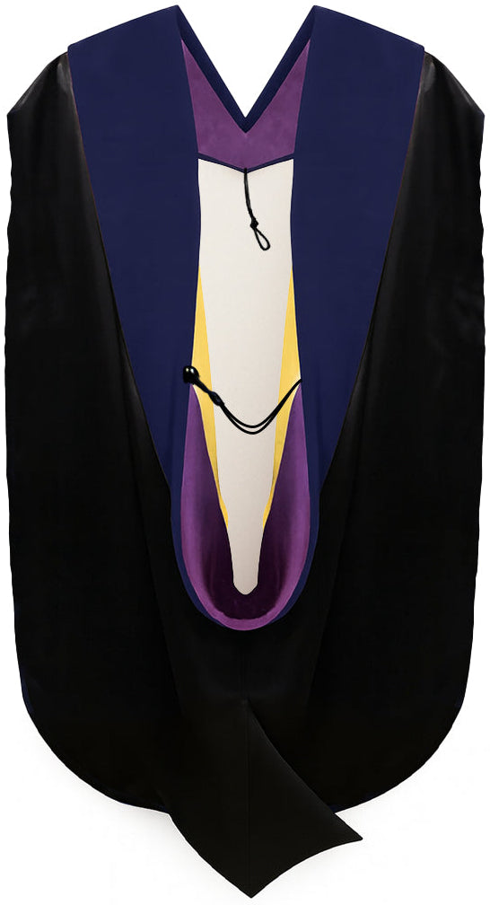 PhD Hood Dark Blue Velvet - Purple & Golden Yellow