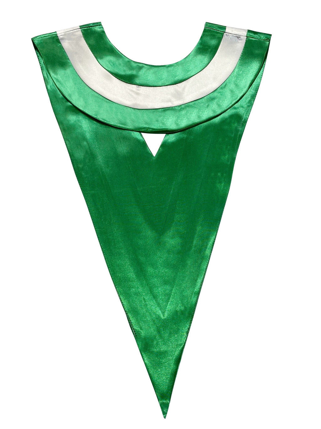 Curved Back Neckline of Satin Green and White Triple Color V-Stole