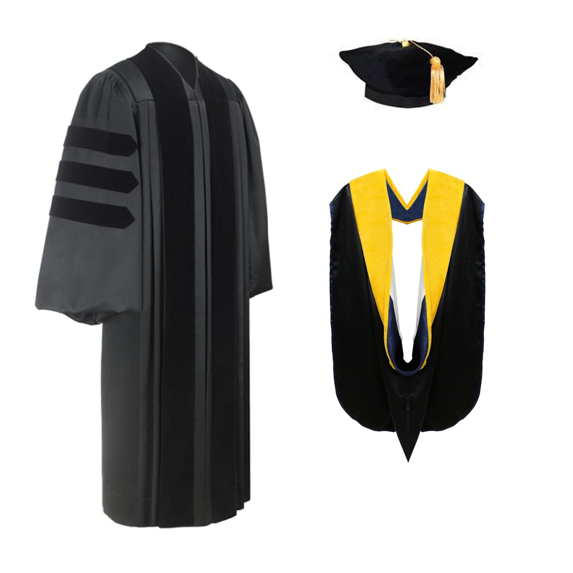 Deluxe Doctoral Graduation Tam, Gown & Hood Package - Academic Hoods