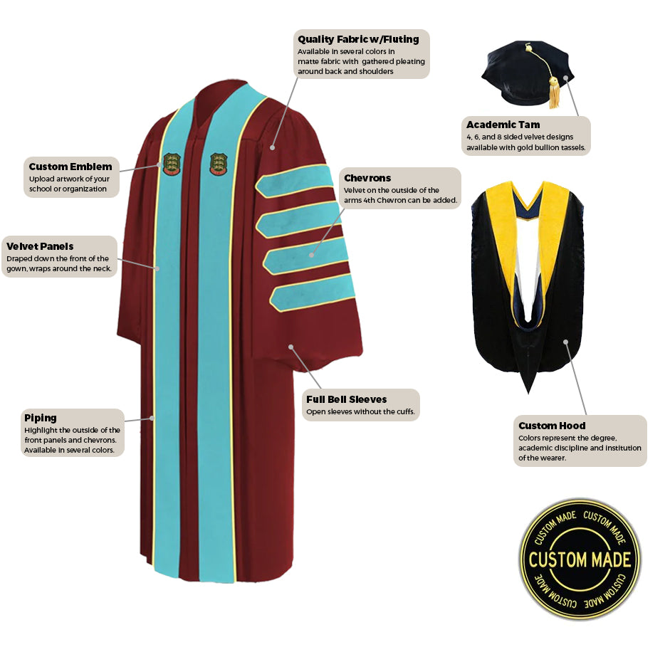 Custom Presidential & Trustee Graduation Tam, Gown and Hood Package - Doctorate Regalia