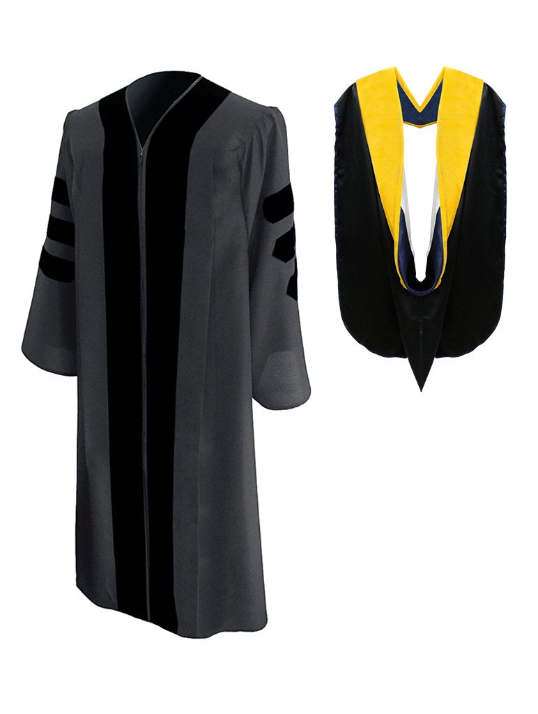 Classic Doctoral Graduation Gown & Hood Package - Graduation Cap and Gown