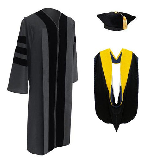Classic Doctoral Graduation Tam, Gown & Hood Package - Graduation Cap and Gown